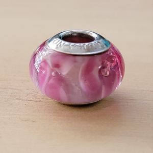 Beautiful pink and white Murano blown glass charm for Pandora bracelet.